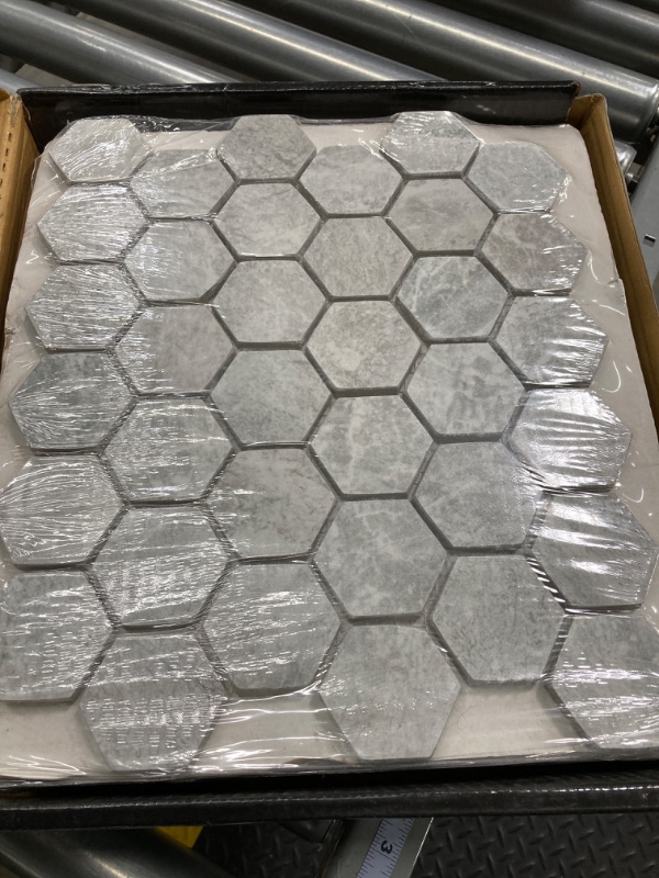 Photo 2 of Everest Gray Hexagon 12 in. x 12 in. x 10mm Glazed Porcelain Mesh-Mounted Mosaic Tile (8 sq. ft./Case)
