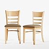 Photo 1 of Livinia Cabin Dining Chair Set of 2, Solid Malaysian Oak PU Leather Upholstered Cushion Seat Wooden Ladder Back Side Chairs (Natural-Oak) Assembly Required