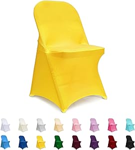 Photo 1 of Obstal yellow Stretch Spandex Chair Covers for Party Folding Chair - Universal Fitted Chair Slipcovers Protector for Wedding, Banquet, Holiday, Celebration Yellow 