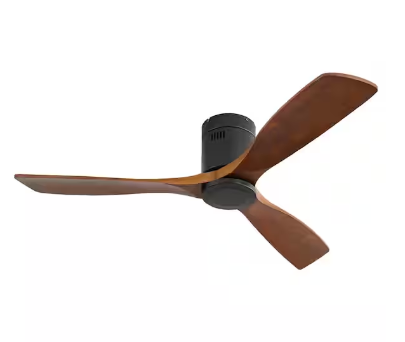 Photo 1 of 52 in. Indoor Walnut Color Noiseless Reversible Motor Ceiling Fan with Remote and 3 Carved Wood Fan Blade