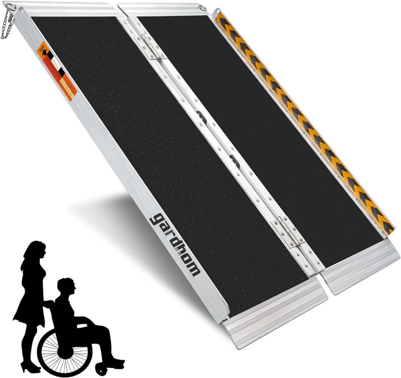 Photo 1 of HABUTWAY Portable Wheelchair Ramp 4Ft,Non-Skid Handicap Ramp Holds up to 800Lbs,Threshold Ramp with Non-Slip Resistant Surface for Utility Mobility Access Portable Ramps for Steps,Home,Stairs,Doorways 4FT Using height 4-12"