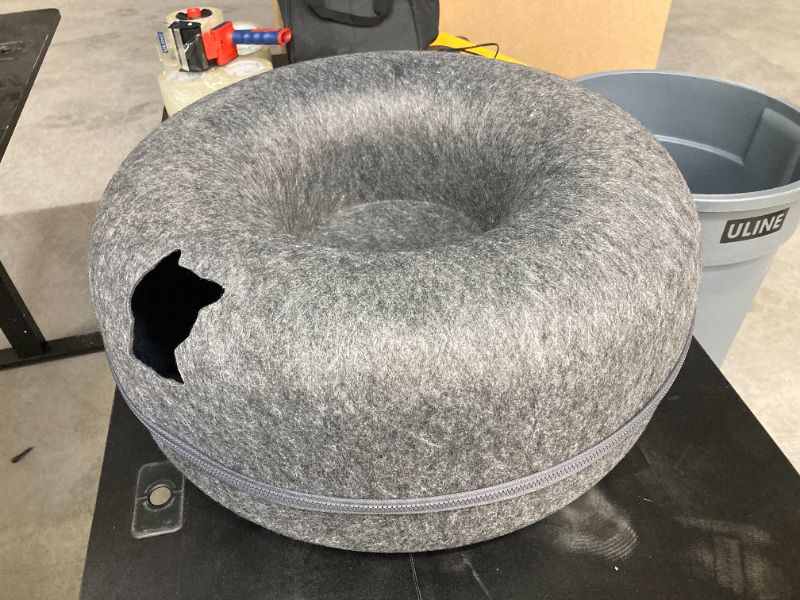 Photo 4 of Cat Tunnel Bed, FULUWT Cat Tunnel with Ventilated Window for Indoor Cats, Cat Cave for Hideaway, Anti-Collapse Felt Donut Tunnel for Small Pets. (24 Inch, Dark Grey)