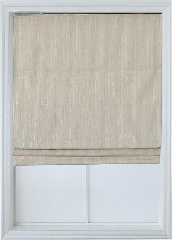 Photo 1 of 100% Blackout Cordless Roman Shades for Windows, Textured Woven Thermal Insulated Roman Blind, Vanilla 34" Wx64 H