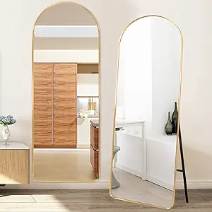 Photo 1 of Arched Full Length Mirror 65"x20" Aluminum Alloy Frame Floor Mirror for Living Room, Bedroom Hanging Standing or Leaning Wall-Mounted, Gold