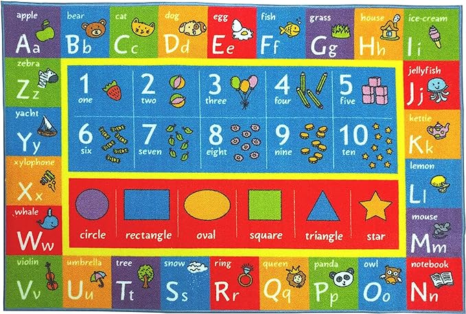 Photo 1 of KC CUBS ABC Alphabet, Numbers and Shapes Educational Learning & Fun Game Play Area Rug for Children Bedroom, Toddler Classroom and Baby Playroom Mat