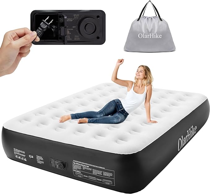 Photo 1 of OlarHike Queen Air Mattress with Built in Pump,Durable Inflatable Blow Up Airbed with Storage Bag,13" High Speed Inflation Black, Camping Accessories, Travel and Guests & Indoor