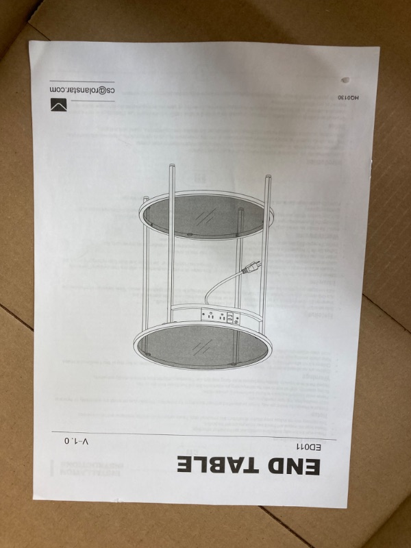 Photo 6 of Rolanstar End Table with Charging Station, Round Side Table with Double Glass Shelves & Metal Frame, Small Coffee Accent Table, Modern Nightstand Bedside Table for Living Room, Bedroom, Gold
