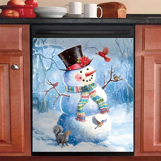 Photo 1 of Snowman Magnetic Dishwasher Cover Christmas Front Decoration Winter Decorative Door Sticker for Magnet Decor Home Kitchen, 23x26inch