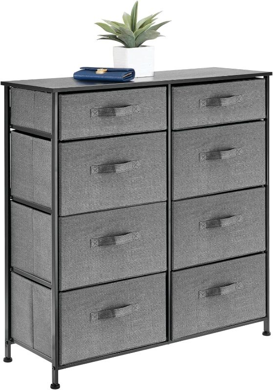 Photo 1 of mDesign 35.3" High Steel Frame/Wood Top Storage Dresser Furniture Unit, 8 Removable Slim Fabric Drawers - Tall Bureau Organizer for Bedroom, Living Room, Closet - Lido Collection, Charcoal Gray