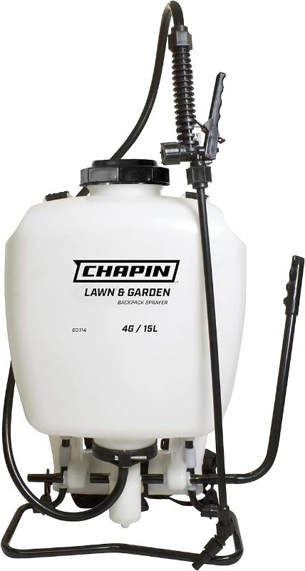 Photo 1 of Chapin 60114 Made in USA 4-Gallon Backpack Sprayer with 3-Stage Filtration System Pump Pressured Sprayer, for Spraying Plants, Garden Watering, Lawns, Weeds and Pests, Translucent White