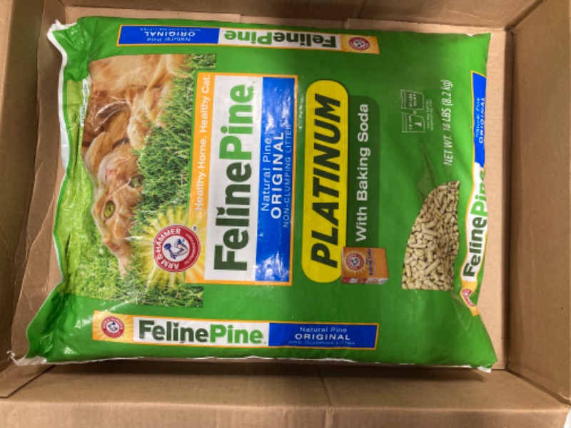 Photo 2 of ARM & HAMMER Feline Pine Platinum with Baking Soda Non-Clumping Cat Litter, 18lb Bag, No Added Scent