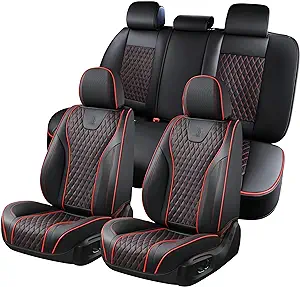 Photo 1 of Car Seat Covers Full Set, Nappa Leather Seat Covers, Waterproof 5 Seats Black and Red Seat Covers for Car, Car Seat Protector Accessories Fit for Most Vehicles (Black&Red