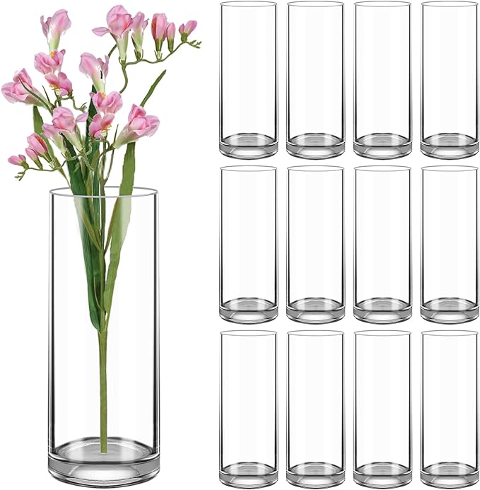 Photo 1 of 12 Pack Tall Clear Glass Cylinder Vases Floating Candle Holders