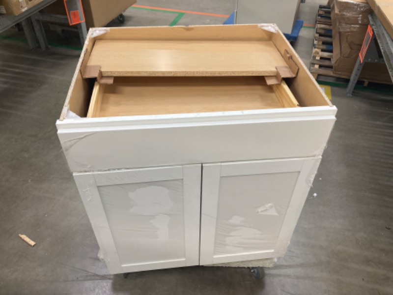 Photo 3 of 36-in W x 35-in H x 23.75-in D White Sink Base Fully Assembled Cabinet (Recessed Panel Shaker Door Style)
