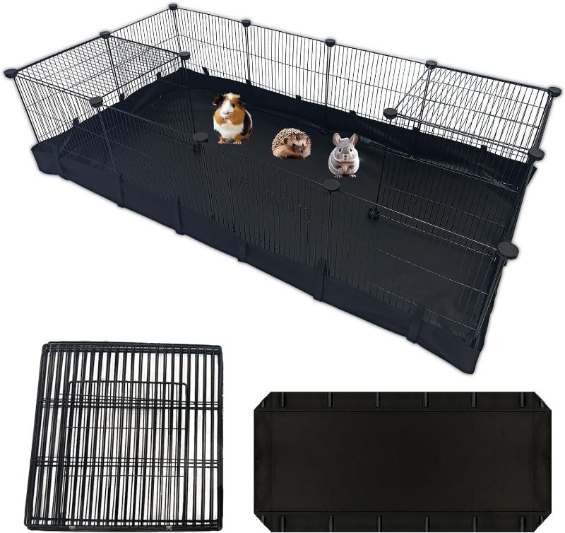 Photo 1 of DIY Guinea Pig Cages with Waterproof Canvas Bottom, 16 Panels small Animal Cage Pet Playpen with door for bunny turtle hedgehog, indoor metal wire yard fence outdoor