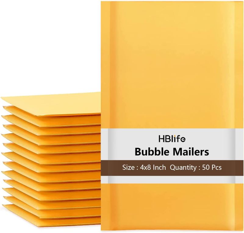 Photo 1 of HBlife 50Pcs Bubble Mailers, 4x8 Inches Self Seal Kraft Poly Mailers, Padded Envelopes Shipping Bags Packaging for Small Business