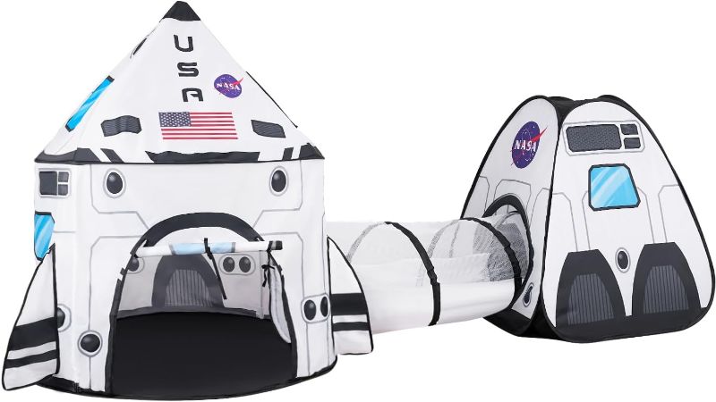 Photo 1 of Rocket Ship Play Tent for Kids, Astronaut Spaceship Space Themed Pretend Playhouse Indoor Outdoor Games Party Children Pop Up Foldable Tent Birthday Toy for Boys Girls Toddler Baby