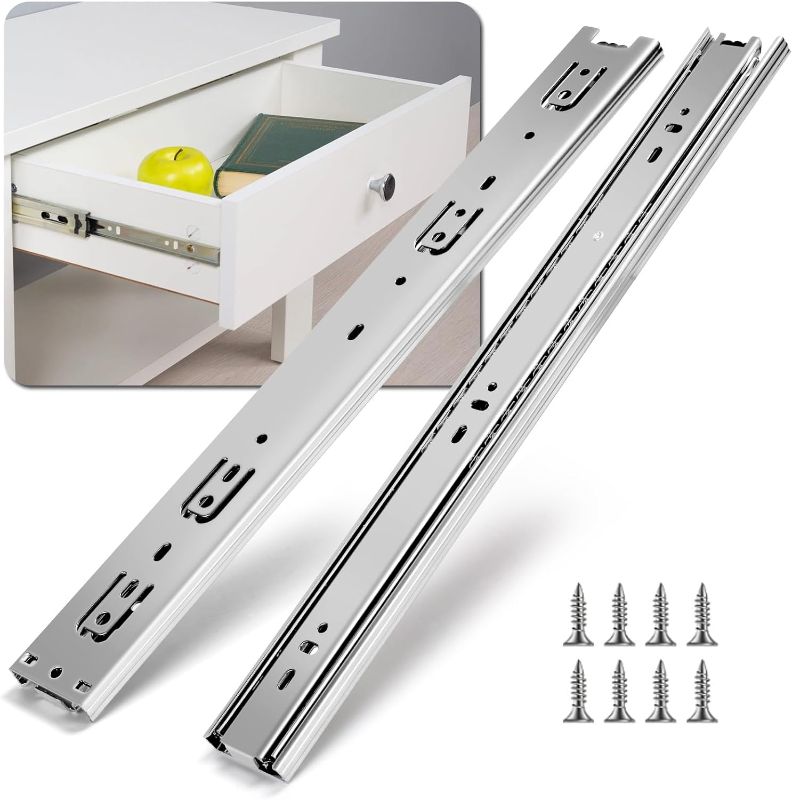 Photo 1 of 1 Pair Full Extension Drawer Slides 100 LB Load Capacity 8 10 12 14 16 18 20 22 24 Inch Side Mount Ball Bearing Kitchen Rails Metal Dresser Runners File Cabinet Trash Can Slider Glides