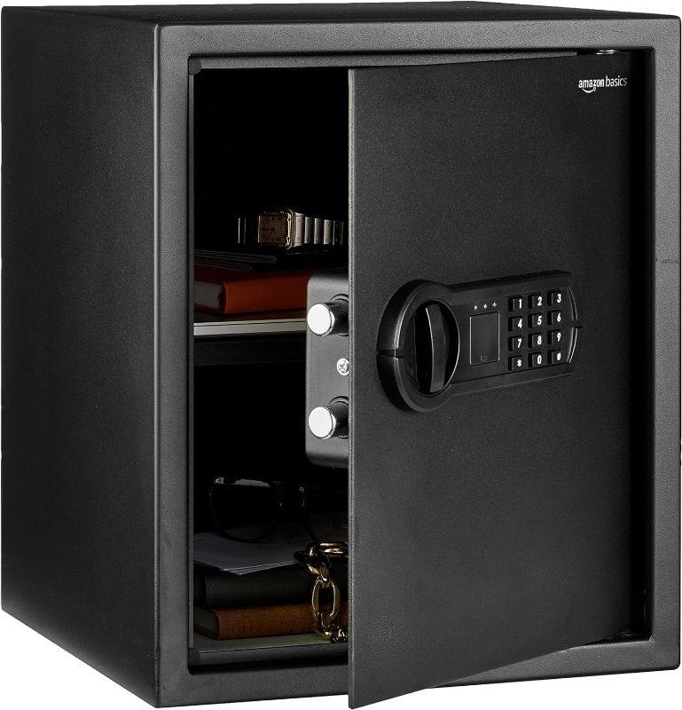 Photo 1 of Amazon Basics Steel Home Security Safe with Programmable Electronic Keypad Lock, Secure Documents, Jewelry, Valuables, 1.52 Cubic Feet, Black, 13.8"W x 13"D x 16.5"H