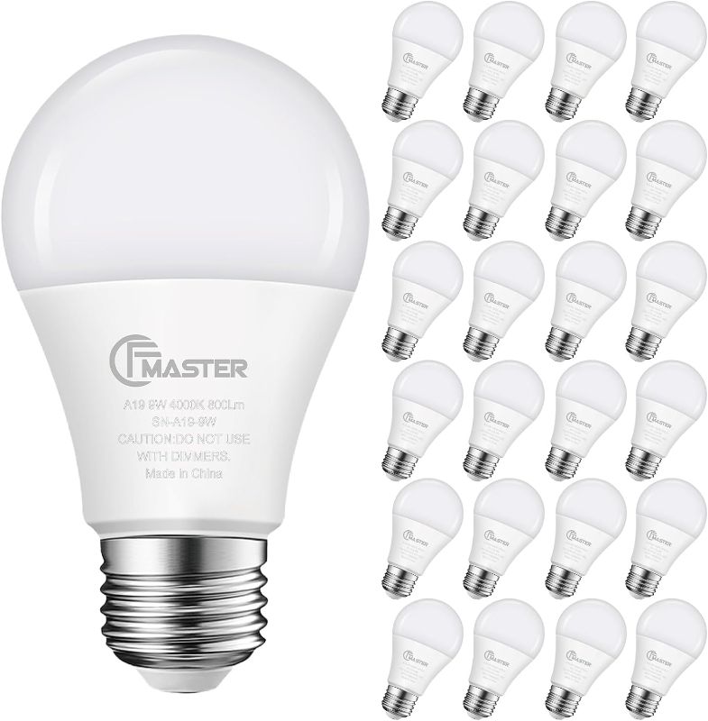 Photo 1 of A19 LED Light Bulb, 60W Equivalent Light Bulbs, 9W 4000K Neutral White, 800 Lumens, Non-Dimmable LED Bulb, E26 Standard Base for Indoor and Outdoor, ETL Listed, 24-Pack