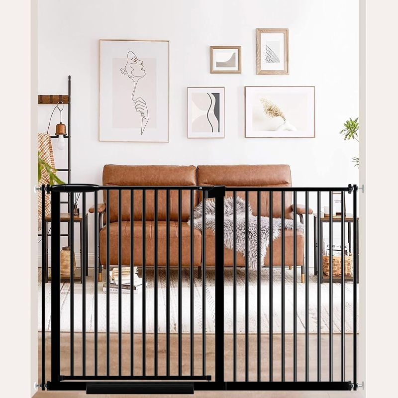 Photo 1 of DEARBB Extra Wide Baby Gate Ultra Narrow Spacing 30.11-73.42" Pressure Mounted Double Lock Swing Auto Close Walk Through Metal Safety Pet Gate for Stairs and House Doorway Kitchen,Black 37.99-41.92"