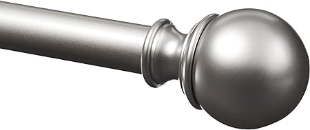 Photo 1 of Amazon Basics 1-Inch Curtain Rod with Round Finials, 1-Pack, 36" to 72", Nickel