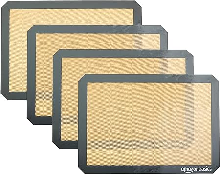 Photo 1 of Amazon Basics Silicone, Non-Stick, Food Safe Baking Mat, Pack of 4, Beige/Gray, Rectangular, 16.5" x 11.6"