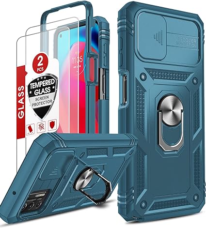 Photo 1 of LeYi for Moto G-Stylus 2021 Case 4G: with Slide Camera Cover + [2 Pack] Tempered Glass Screen Protector, Military-Grade Phone Case with Kickstand for Moto G Stylus 2021 [Not Fit 5G/2022], Blue