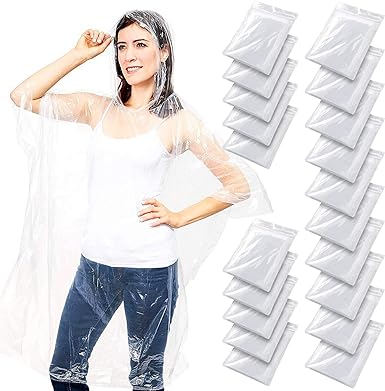 Photo 1 of 6-7 Pack Disposable Rain Ponchos for Adults - Emergency Ponchos with Hood Family Pack, Individually Wrapped Raincoats, Clear Plastic for Rain and Water Protection, One Size Fits All