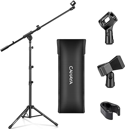 Photo 1 of CAHAYA Tripod Microphone Stand Boom Arm Floor Mic Stand with Carrying Bag and 2 Mic Clips for Singing Performance Wedding Stage and Mic Mount CY0239