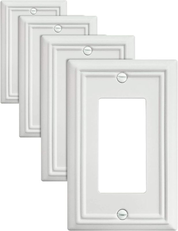 Photo 1 of 4-Pack Decorator Wall Plates for Receptacle, GFCI Outlet, Dimmer Switch, Metal Electrical Outlet Cover Plates, Off White Finish, 3.15''*4.88'', Midsize