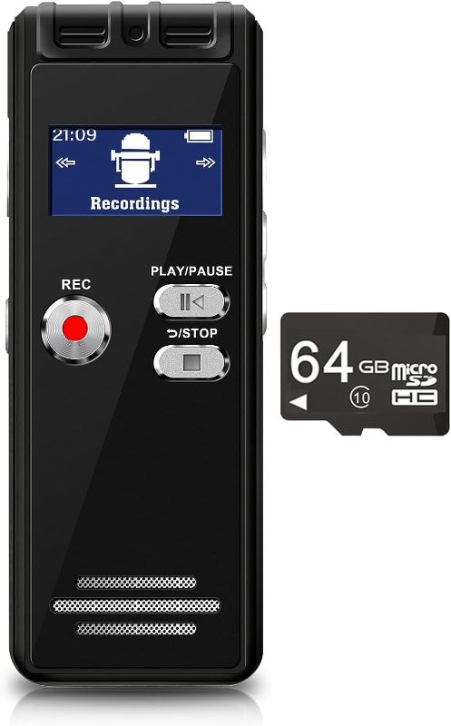 Photo 1 of 64GB Small Digital Voice Recorder - Voice Activated Recorder Rechargeable Recording Device with Line in MP3 Player Audio Recorder with Password for Lectures Meetings