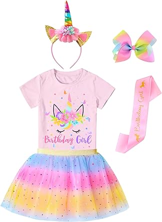 Photo 1 of Doctor Unicorn Birthday Girls Outfit Set Tutu Skirt Dress, Unicorn Shirt, Headband & Satin Sash