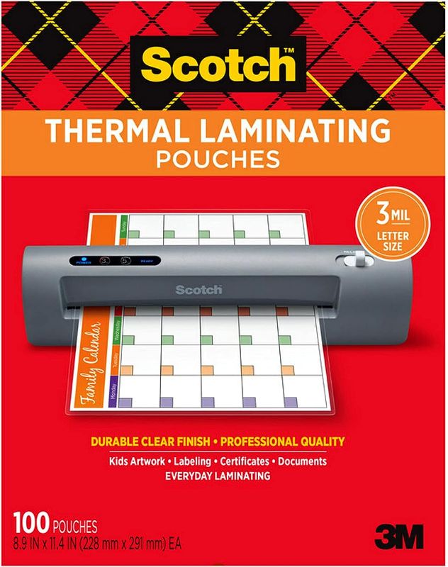 Photo 1 of Scotch Thermal Laminating Pouches, For Use With Thermal Laminators, 8.9 x 11.4 Inches, Letter Size Sheets, 100 Count(Pack of 1)