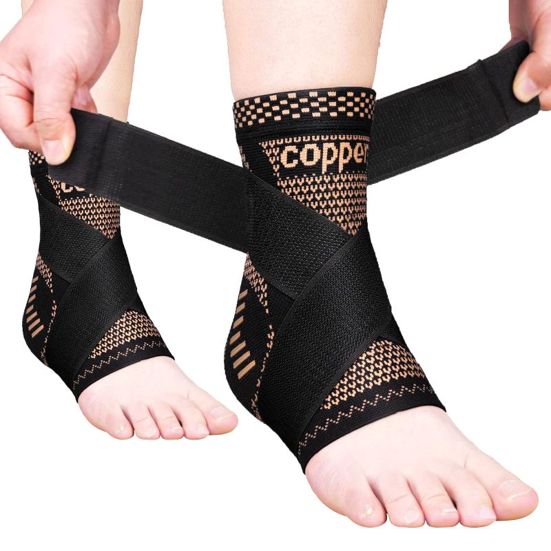 Photo 1 of JIUFENTIAN Copper Ankle Brace Adjustable Compression Sleeve (Pair)-Ankle Support Heel Brace for Achilles Tendonitis, Plantar Fasciitis-Eases Swelling and Sprained Ankle(Medium)