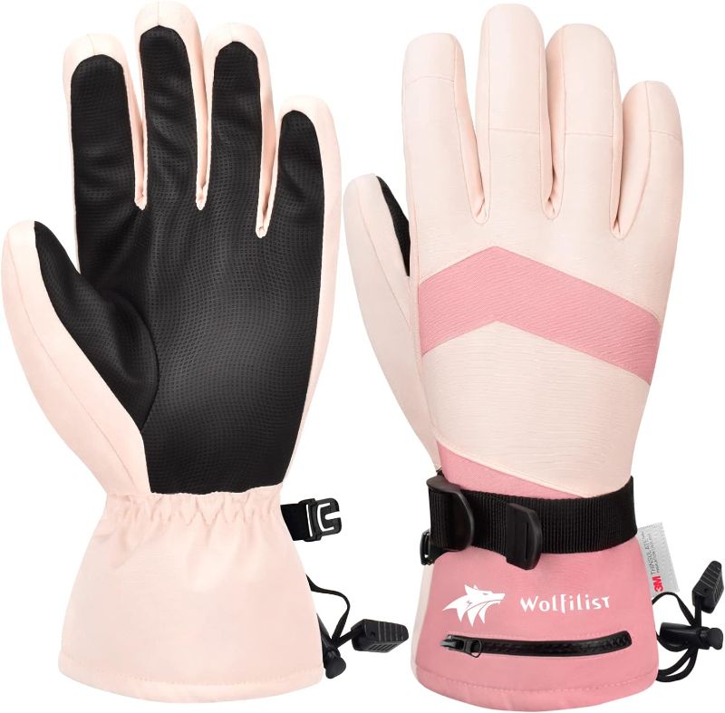 Photo 1 of Ski Gloves Waterproof Windproof - 3M Thinsulate Insulated Warm Snow Gloves, Snowboard Gloves with Zipper Pocket, Touchscreen Winter Gloves for Men Women (Pink, Medium)