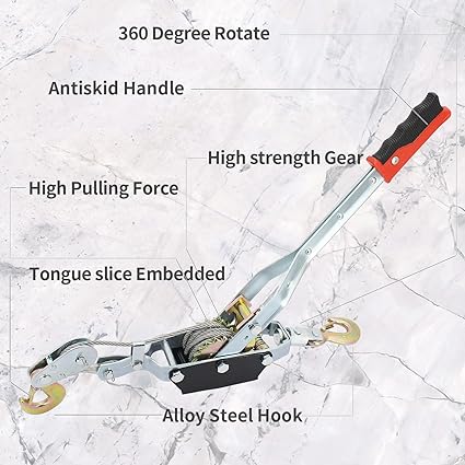 Photo 1 of 4 Ton Winch Ratchet Tool, 2 Hook Dual Gear Power Puller,8800 Lbs Pulling Capacity Boat Marine,Heavy Duty Cable Come Along Tool,Automotive Hoist Winch Puller