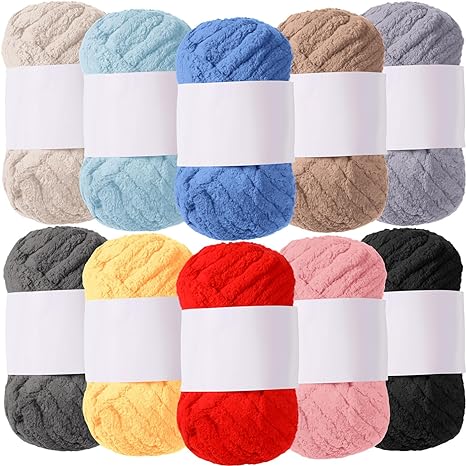 Photo 1 of 10 Pack 280 Yards Chunky Chenille Yarn Bulk Soft Blanket Chunky Yarn for Crocheting Knitting for DIY Crafts Supplies(Colorful)