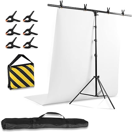 Photo 1 of Selens T-Shape Portable Backdrop Stand 6.56x8.20ft, Adjustable Photo Backdrop Stand for Parties and Photo Video Studio with 6 Clamps, Sandbag, Carry Bag, White PVC Backdrop 6.56x8.20ft with 6 Clamps, White PVC Backdrop