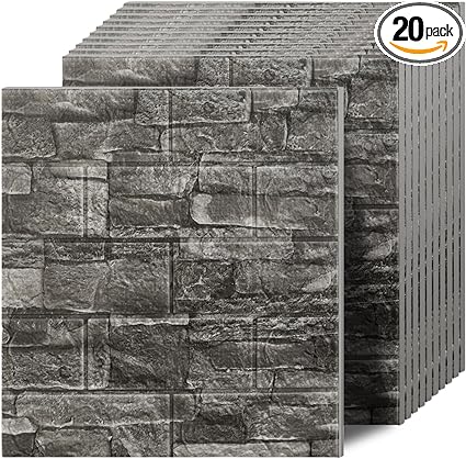 Photo 1 of 20PCS 3D Wall Panels Peel and Stick 3D Brick Wallpaper Peel and Stick Faux Stone Wall Panel Foam Brick Self-Adhesive Wallpaper (Black 20pcs)