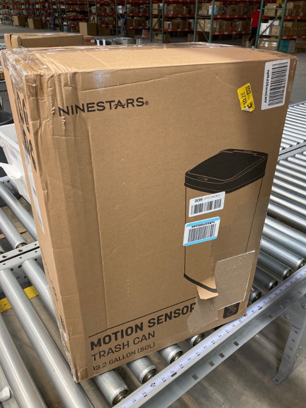 Photo 5 of ***TRASHCAN IS DENTED NEAR BASE*** NINESTARS DZT-50-28 Automatic Touchless Motion Sensor Rectangular Trash Can, 13 Gal, Black Trim
