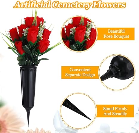 Photo 1 of Artificial Cemetery Flowers for Grave Vase 