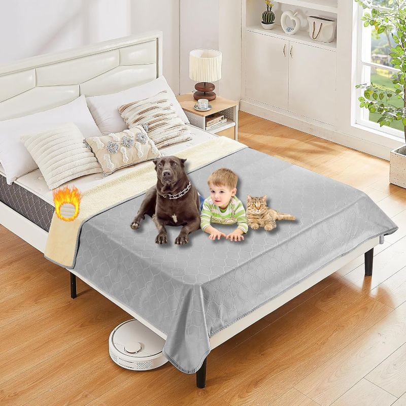 Photo 1 of Reversible Couch Cover Waterproof Blanket for Dogs & Cats - Cozy Plush Washable Furniture Protector Protects Slipcover for Furniture Bed Sofa Plush - Grey 82 * 102 Inch