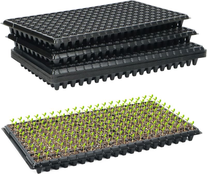 Photo 1 of 15 Pack Seed Starter Tray 200 Cell Thick Gardening Germination Trays with Drain Holes Reusable Plant Grow Plug Trays Mini Propagator for Seeds Growing