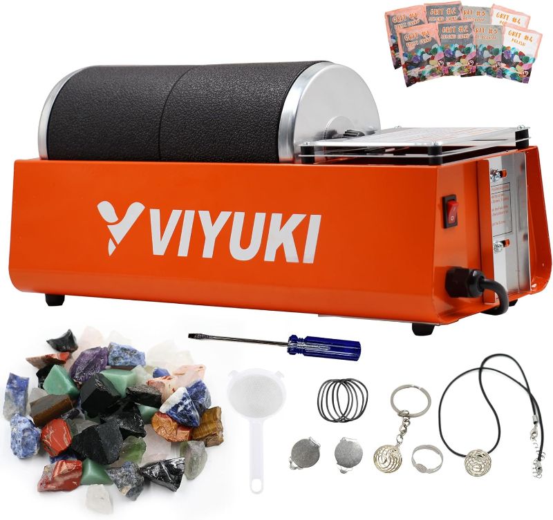 Photo 1 of 2024 Professional Rock Tumbler Kit - Double Drum 6LB Lapidary Polisher for Adults (Double Barrel), Includes Rough Gemstones, 8 Polishing Grits, Jewelry, Learning Guide, Great Stem Science Kit