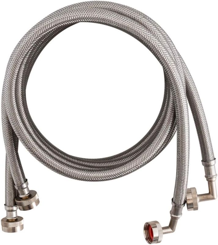 Photo 1 of  Washing Machine Connector, Pack of 2, 3/4 Inch FHT Connection, 90 Degree Elbow, 6 Foot Braided Stainless Steel Washing Machine Hoses, 41066