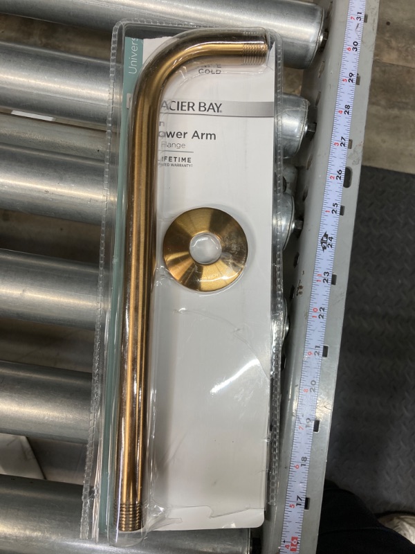 Photo 2 of 12 Inch Shower Arm And Flange - Solid Stainless Steel, Wall-Mounted For Fixed Shower Head & Rain Showerhead - Aqua Elegante - Polished Brass