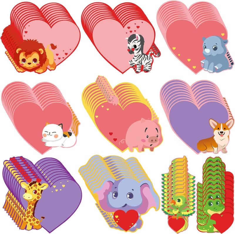 Photo 1 of 200 Pack 4000 Sheet Valentine's Day Cute Sticky Notes Heart Shape Cartoon Animal Self Stick Mini Funny Notepad Cute Self Stick Memo Pads for Kids Students School Office Supplies