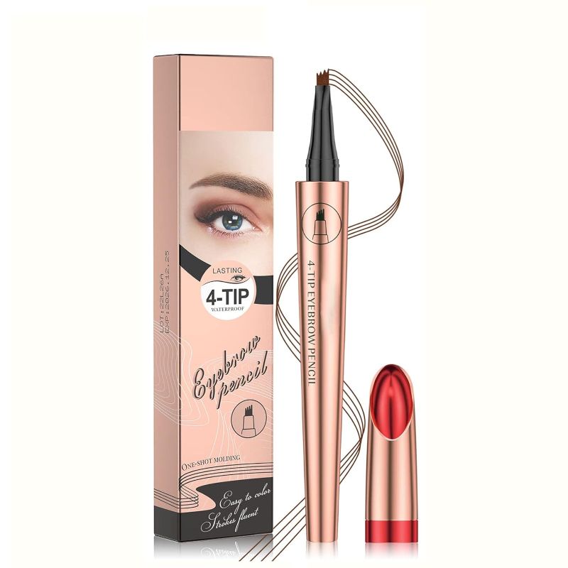 Photo 1 of Eyebrow Pencil Micro-blading Pen - Natural Looking 4 Point Eyebrow Pen, Eye Makeup with Long-Lasting, Waterproof, and Portable Microblading Eyebrow Hair (#1 Light Brown)