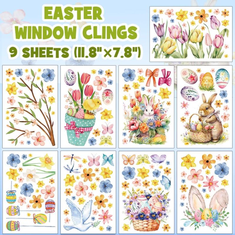 Photo 1 of Easter Window Clings, Easter Decorations, Easter Window Stickers Decals for Glass Windows Double Sided, Easter Window Decorations for Home Party Decor, Easter Bunny Egg Window Clings for Kids